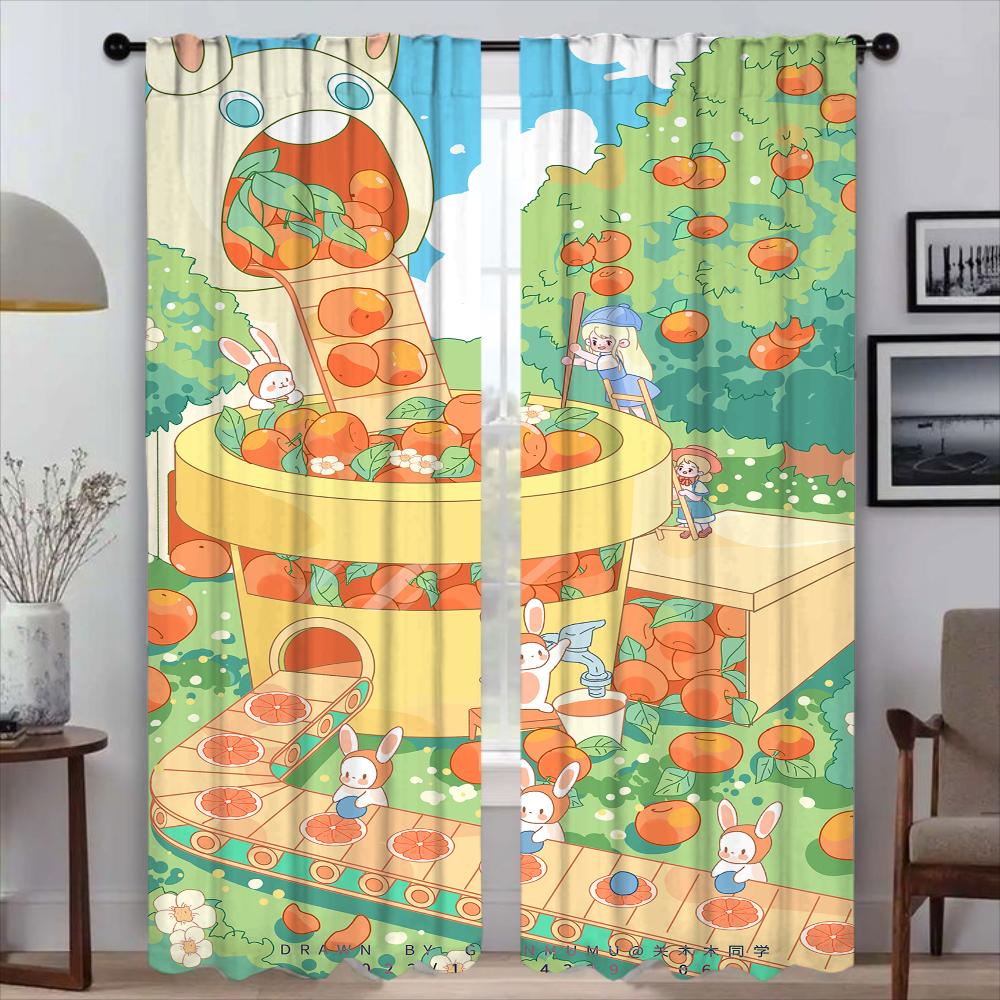 Cute Girl Blackout Curtains for Living Room Shades Home Interior Curtains 2 Pieces Tulle for Bedroom Window Curtain Partition