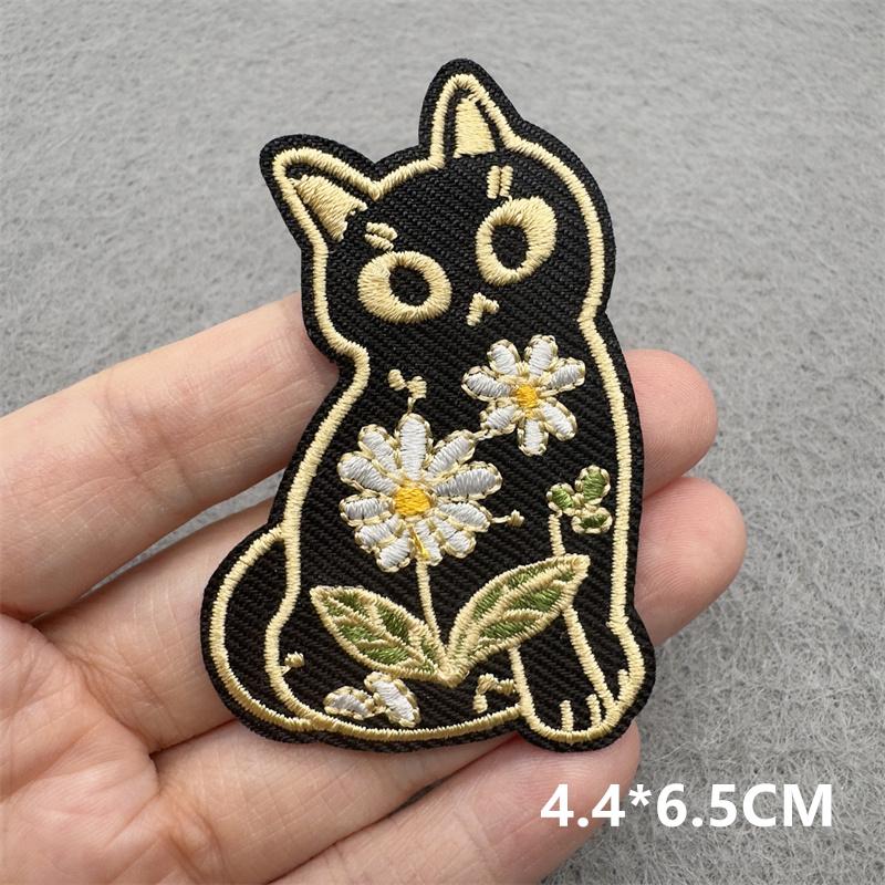 Team Cat Embroidery Patches Appliques For Clothing Diy Sewing Iron On Patches Punk Cartoon Stripes Decoration Accessories