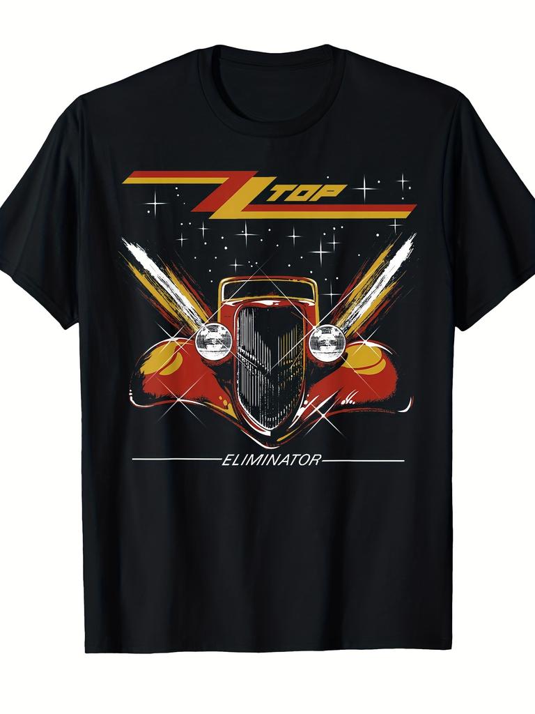 ZZ Tp Eimina Album Bedrucktes T-Shirt Offizielles Vintage Rock T-Shirt, Mit Einem Roten Modifizierten Auto