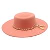 Popular Gold Chain Pearl Fringed Ribbon Flat Top Top Hat Spring and Autumn European, American and British Couple Top Hat