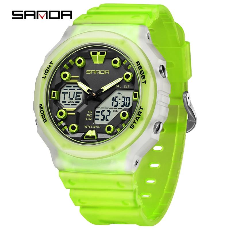 SANDA Military Men Sport Watch Stopwatch Alarm Countdown LED Light Digital Watches 50M Waterproof Dual-Display Quartz Wristwatch