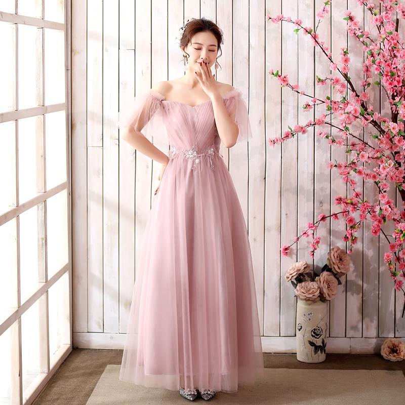 

Pink Fairy Bridesmaid Dress - Elegant Long Choir Gown for Sister Group, Romantic Floor Length Wedding Party Dress S