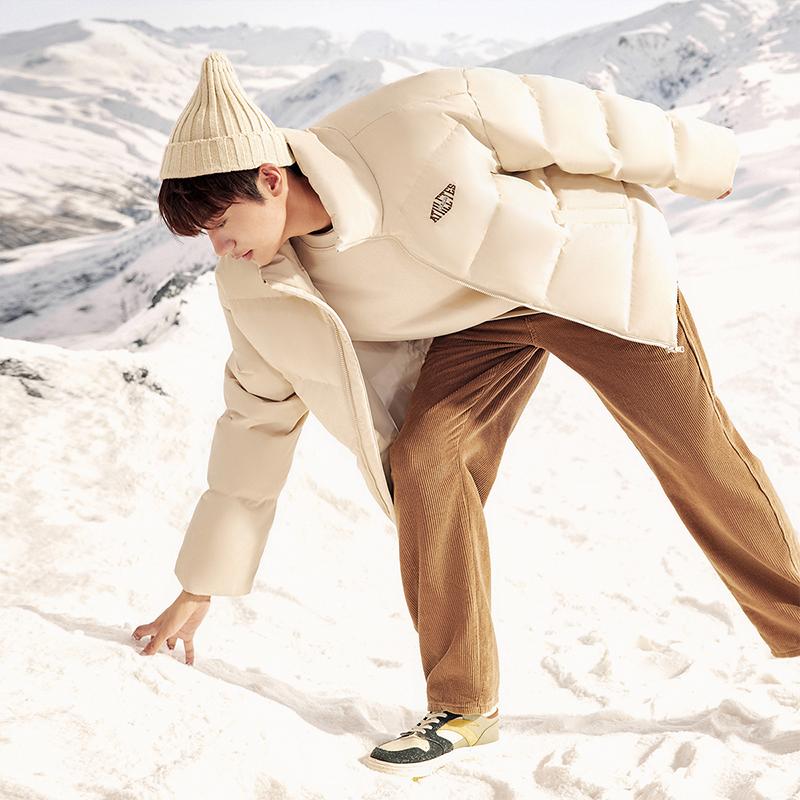 Anta Life Series Solid Color Stand Collar Zipper Long Sleeve Down Jacket Unisex Outerwear Light-Smoke-Gray 952348906-3