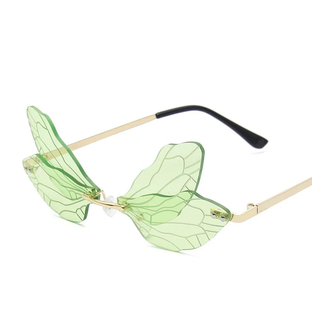 Trendy Rimless Sunglasses Vintage Dragonfly Wings Unisex Fashion UV Protection