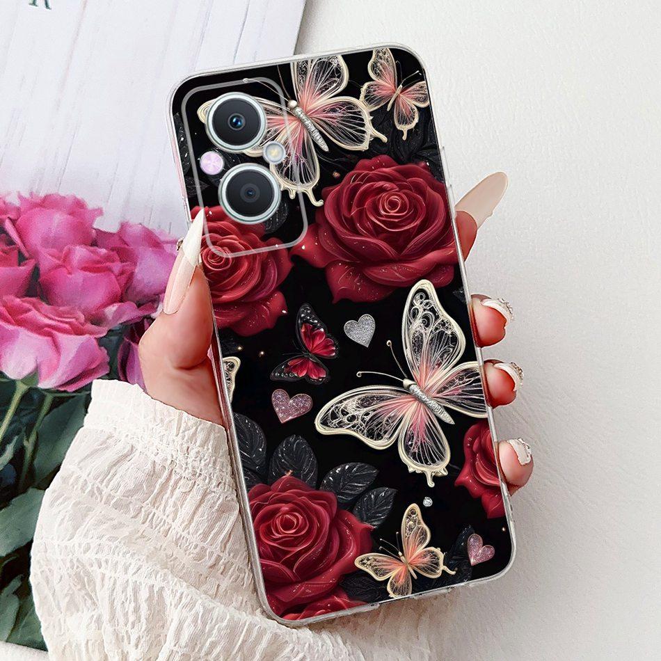 For OPPO Reno7 Z 5G / Reno8 Z 5G Elegant Floral Butterfly Phone Case For Oppo Reno 7Z 8Z 5G Soft Silicone TPU Cases