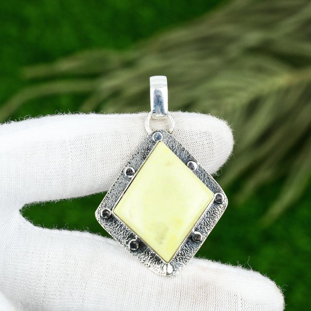 Easter Deal Serpentine Stone Boho Birthday Bezel Pendant Jewelry Sterling Silver