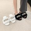 Fashion home indoor floor non-slip and warm one-word mop 2025 autumn and winter new Mao Mao slippers women's flat bottom