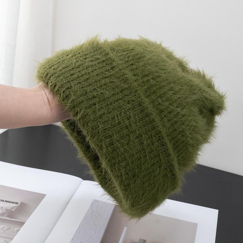 

Жіноча в язана шапка солодкого кольору з довгим волоссям, осінь-зима, пухнаста вітрозахисна шапка для захисту вух Тепла товста вовняна шапка one size армія зелений колір