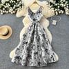 French high-end elegant dress women's autumn straps waist and thin temperament V-neck jacquard big swing dress