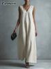 New Summer Casual Chic V-Neck Sleeveless Cotton Dress for Women