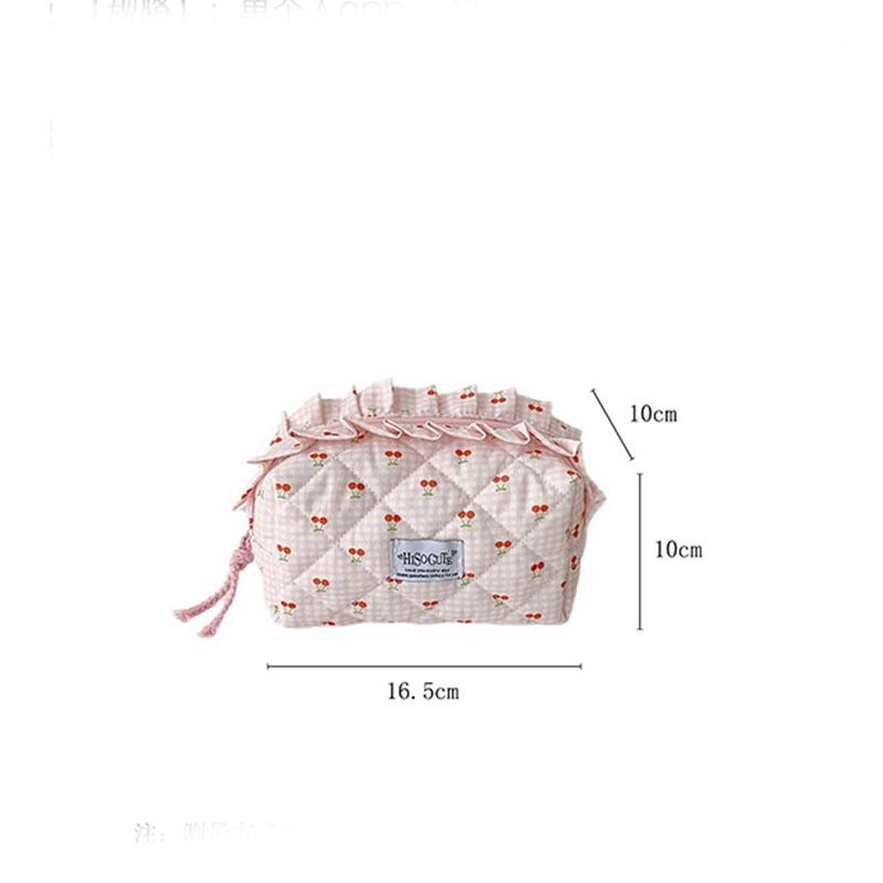 Ins Fresh Red Cherry Quilted Cosmetic Bag Fashion Small Large Toiletry Makeup Storage Bag Cute Lipstick Sanitary Napkin Case