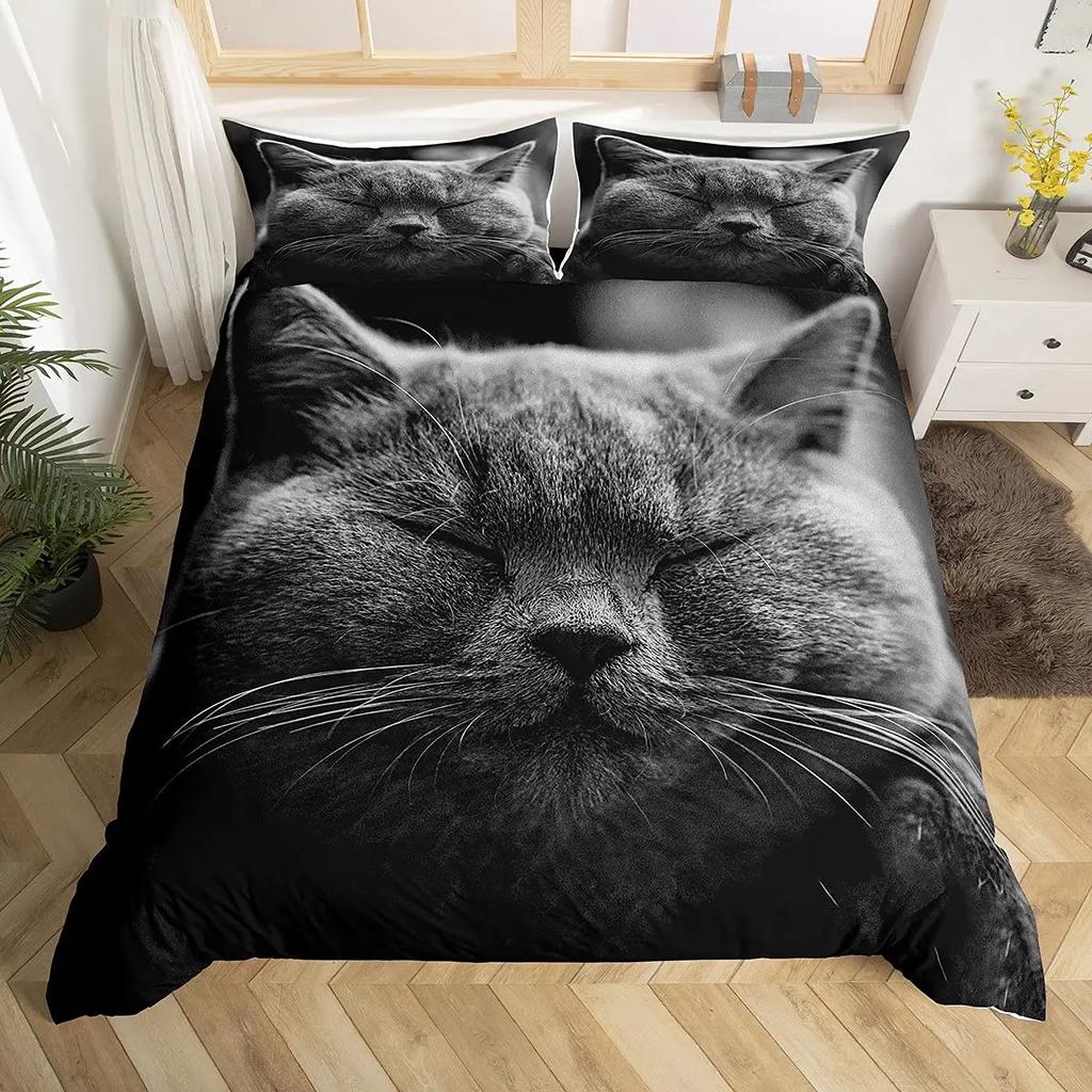 Cute Cat Colorful Butterfly Decor Duvet Cover for KidsTeens Boys Girls Animal Pet Theme Quilt Cover Fashion Bedroom Decorations