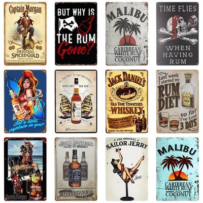 1 Stück Vintage Malibu Rum Metallschilder Captain Morgan Lustiges Schild Blechschilder Retro für Bar Pub Club Man Cave Wanddekoration 20,3 x 30,5 cm