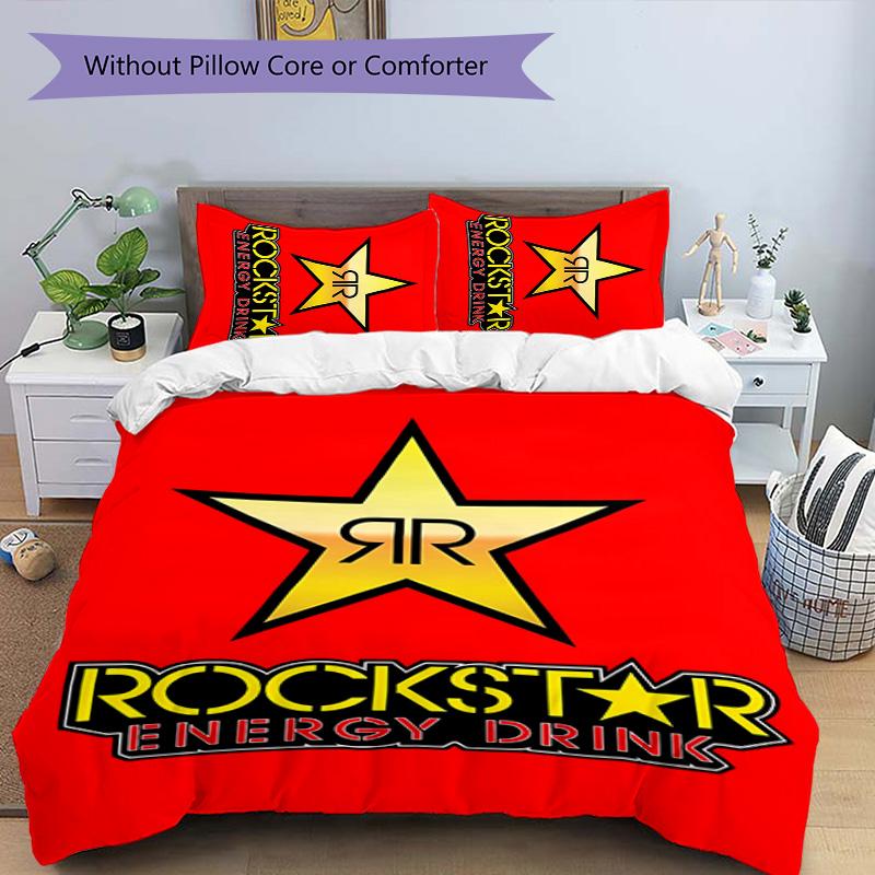 3pcs Rockstar Energy pattern bedding set duvet cover set includes duvet cover &pillowcases,perfect all season bedroom decoration&gift