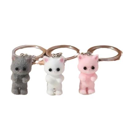 3D Resin Flocked Cute Kitten Keychain Pendant Charm