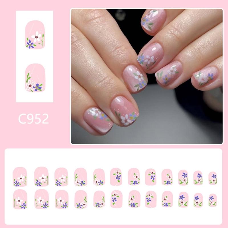 24 Stück Quadratische Aufpressnägel Kleber auf Nagel Französische Falschnageldesigns Künstlicher Nagel Geschenke für Frauen und Mädchen