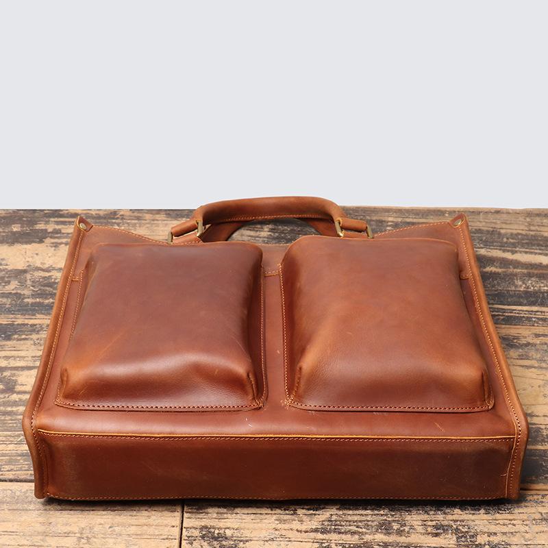 Vintage Men's Real Leather Handbag Top Layer Cowhide Lightweight Briefcase Work Commuting Briefcase Women's Crossbody Bag