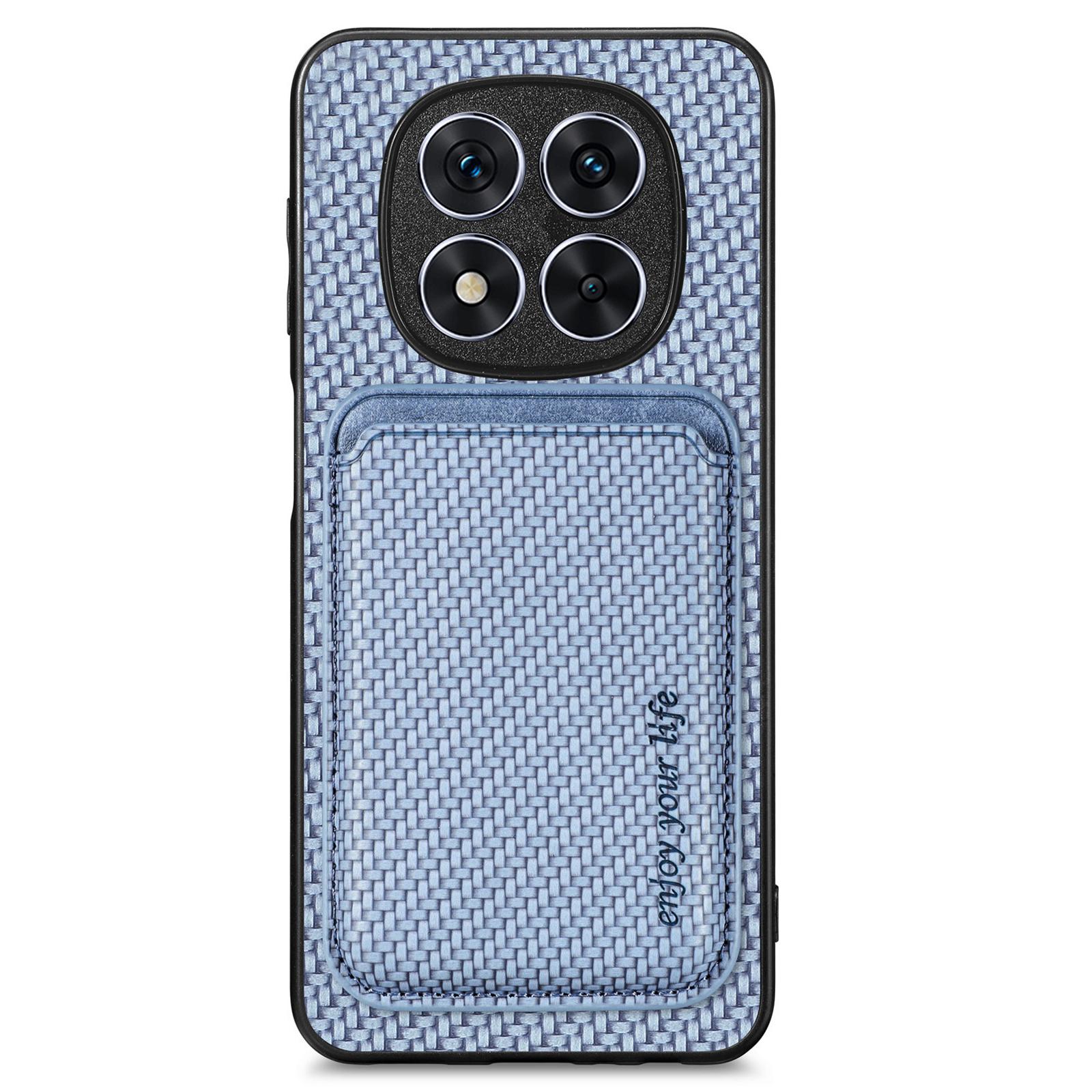 

For Xiaomi Redmi Note 14 Pro+ 5G Case Carbon Fiber Leather Back Cover with Detachable Card Bag Blue