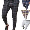 Men Pants Plaid Slim Spring Autumn Mid-rise Checkered Pattern Pencil Pants for Daily Wear