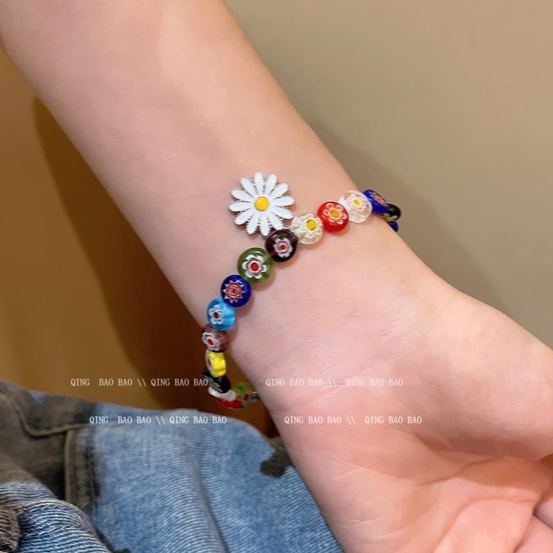 

Ins wind colored flower beaded bracelet female sweet versatile spice girl bracelet explosive dopamine hand