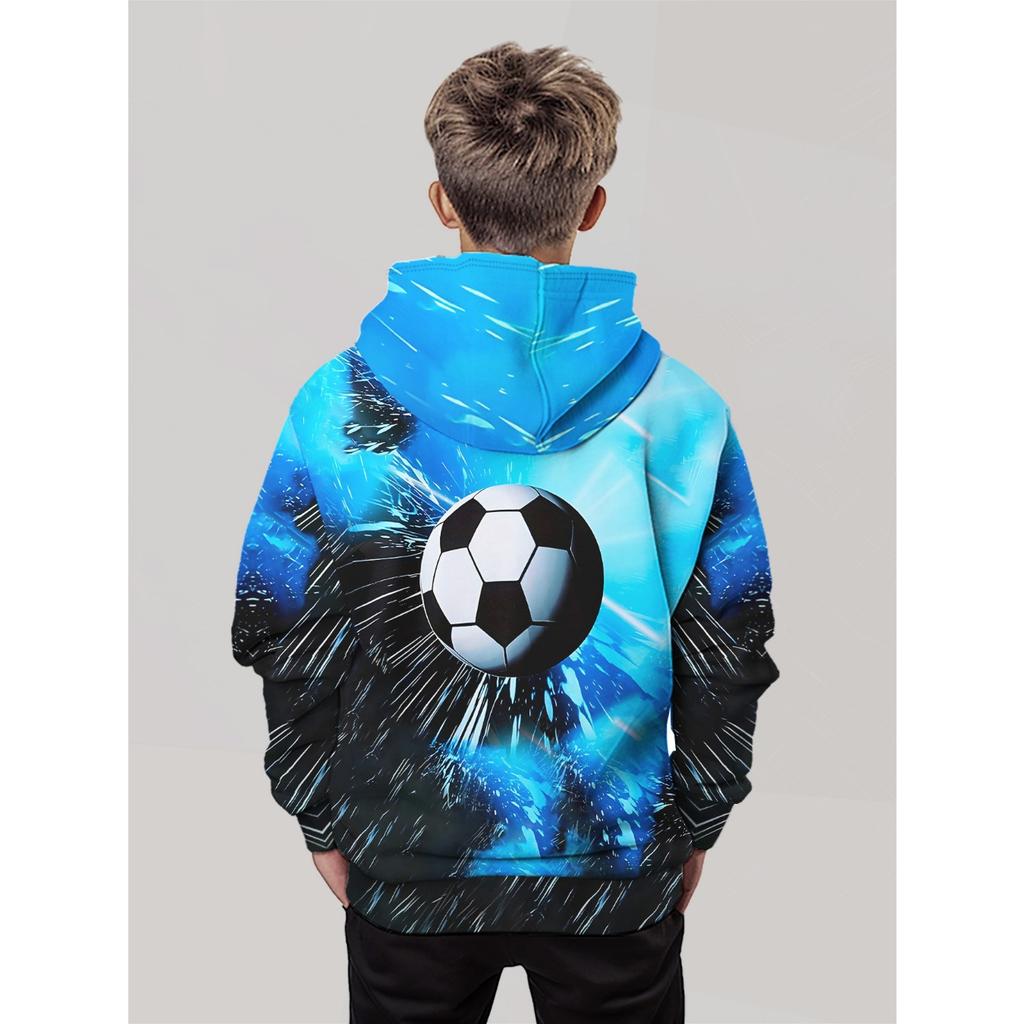 3D digital printed trendy football pattern hoodie, fashionable casual children's clothing, suitable for boys to go out, perfect gift