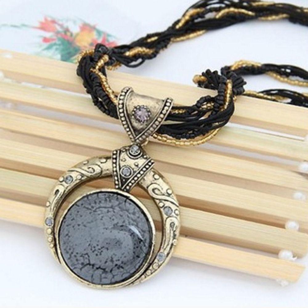 Vintage Bohemian Necklace Alloy Round Pendant Necklace New Pendant Necklace