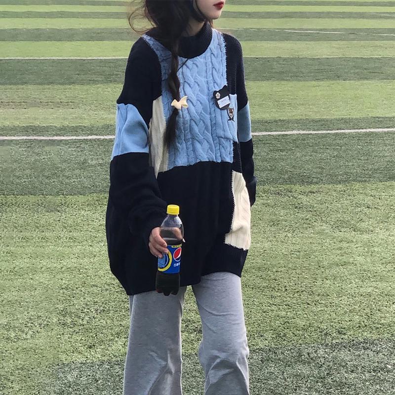 

2024 Высококачественный свитер из мягкого трикотажа в японском стиле: Уютный, Свободный и Удобный Large синий