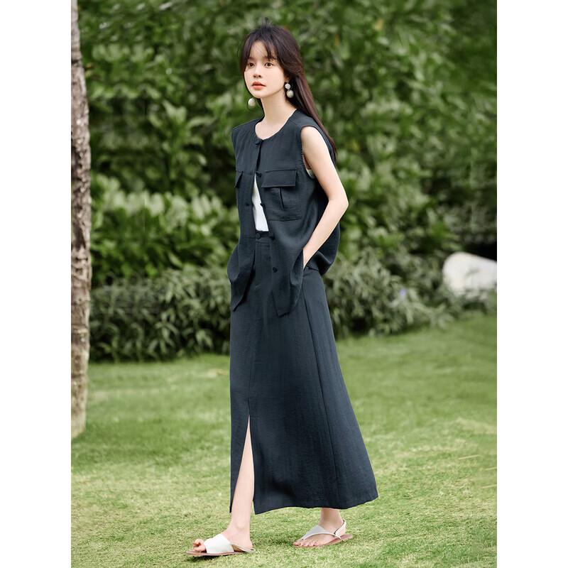 Women's Urban Commute Shirt Vest & Slit Skirt Set