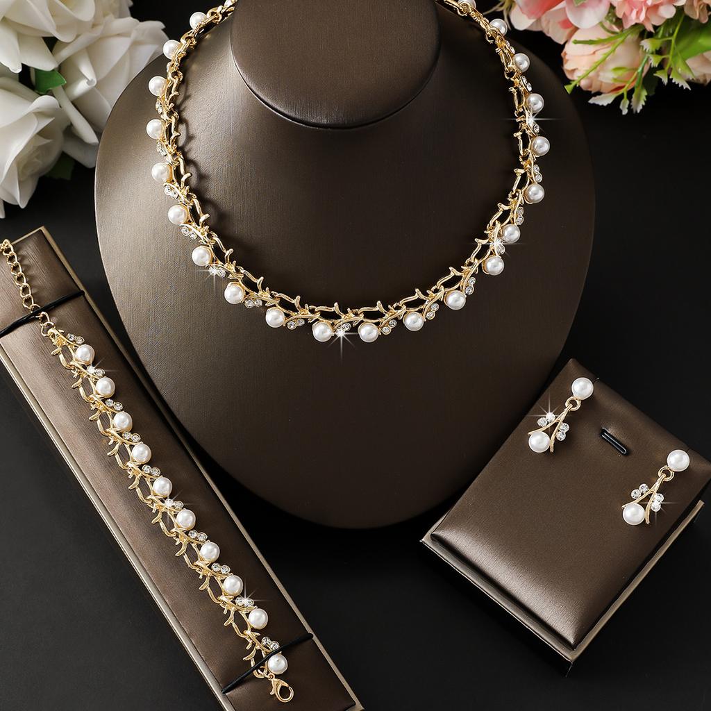 4pcs women's Zircon set with Zircon rhinestone necklace, earrings, bracelets, bride's wedding accessories