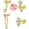 Silver Gold Cartilage Earring for Women Hypoallergenic Flat Back Earrings Threadless Helix Earring Tragus Studs 6mm Cartilage Jewelry Flatback