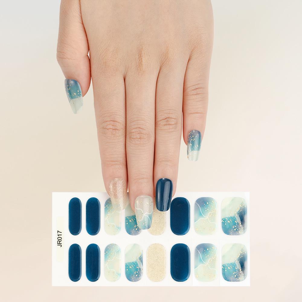 New Semi-Cured UV Gel Nail Stickers - 16 Finger Set with Light Therapy Curing Lamp for Full Nail Coverage