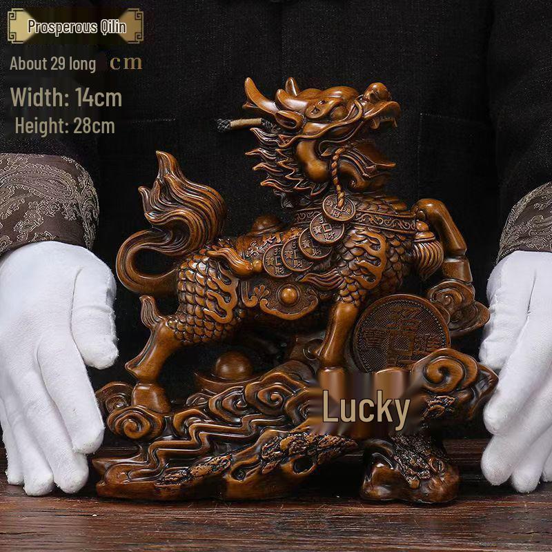 Large Qilin Ornaments for Wealth and Prosperity: Resin Crafts for Home or Office Decor
