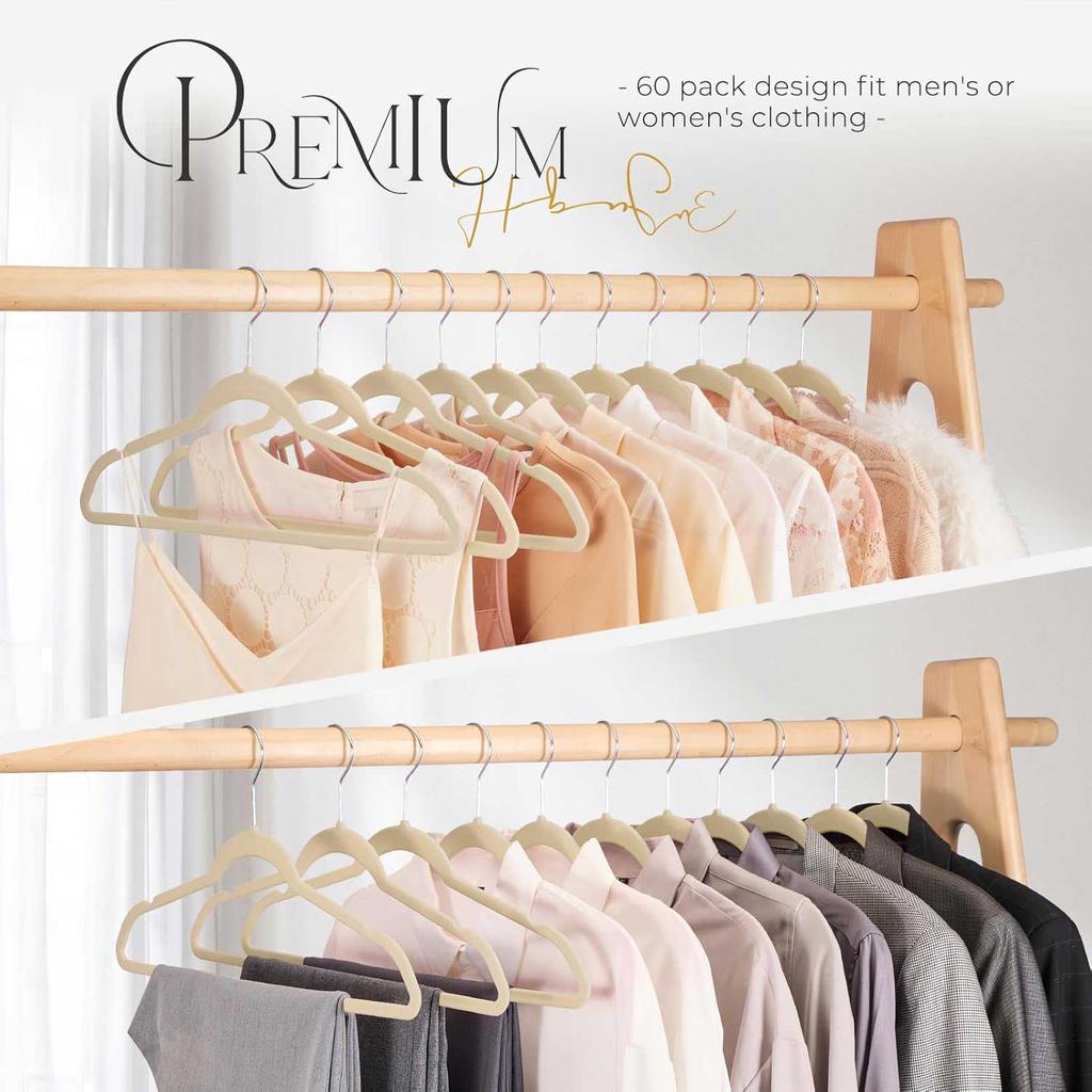 Beige Velvet Hangers 10 Pack, Non Slip Clothes Felt Hanger Heavy Duty for Coat, Premium Slim Space Saving Suit Hangers for Close