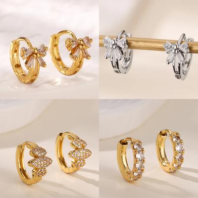 Elegant Zircon Bow Earrings For Women Stainless Steel Gold Color Bowknot Earrings Luxury Wedding Waterproof Jewelry Gift
