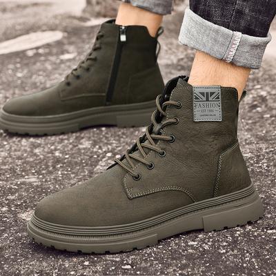 Brand Men's Outdoor Boots Khaki/Black High Top Lace Up Leisure All-match Men's Casual Boots Non-slip Trend Rubber Mens Flat Boot