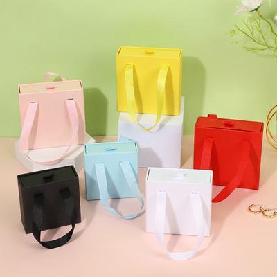 Ribbon Handle Gift Box With Handle Necklaces Box Portable Jewelry Package Box  Ear Ring