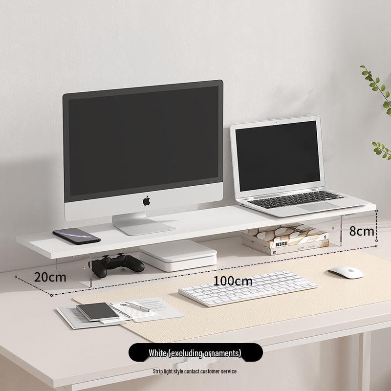 Akrylowy i Drewniany Stojak na Monitor z Przechowywaniem - Podwyższenie na Biurko