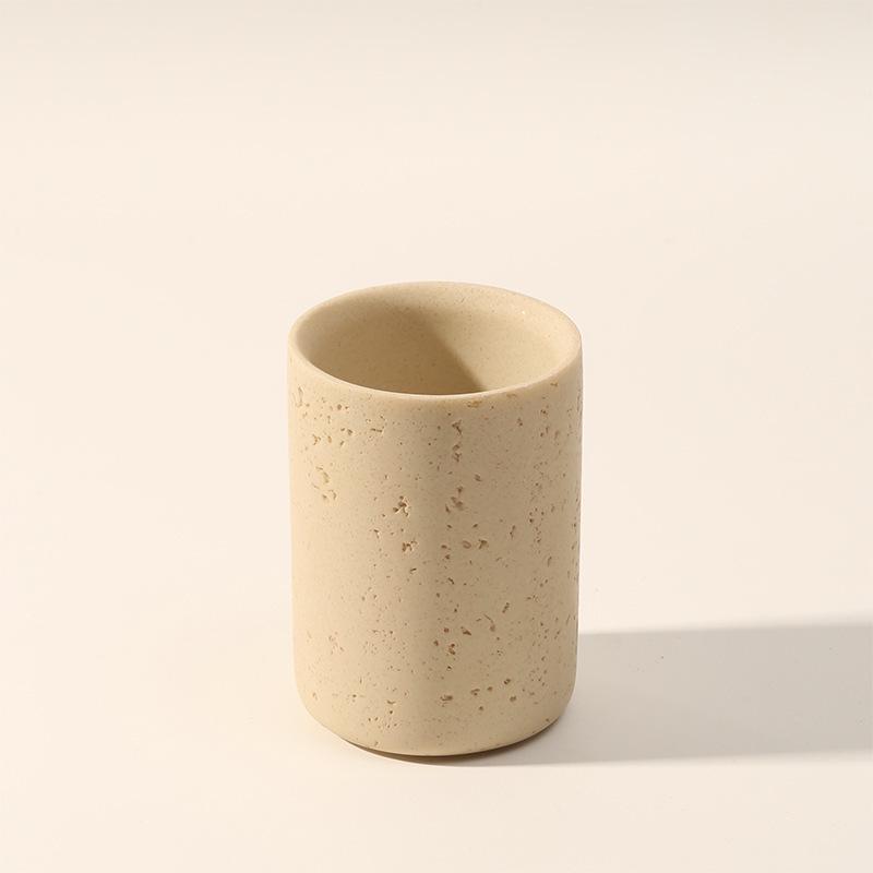Travertine 4-Piece Bathroom Set: Mouthwash Cup, Toothpaste Holder, Electric Toothbrush Rack
