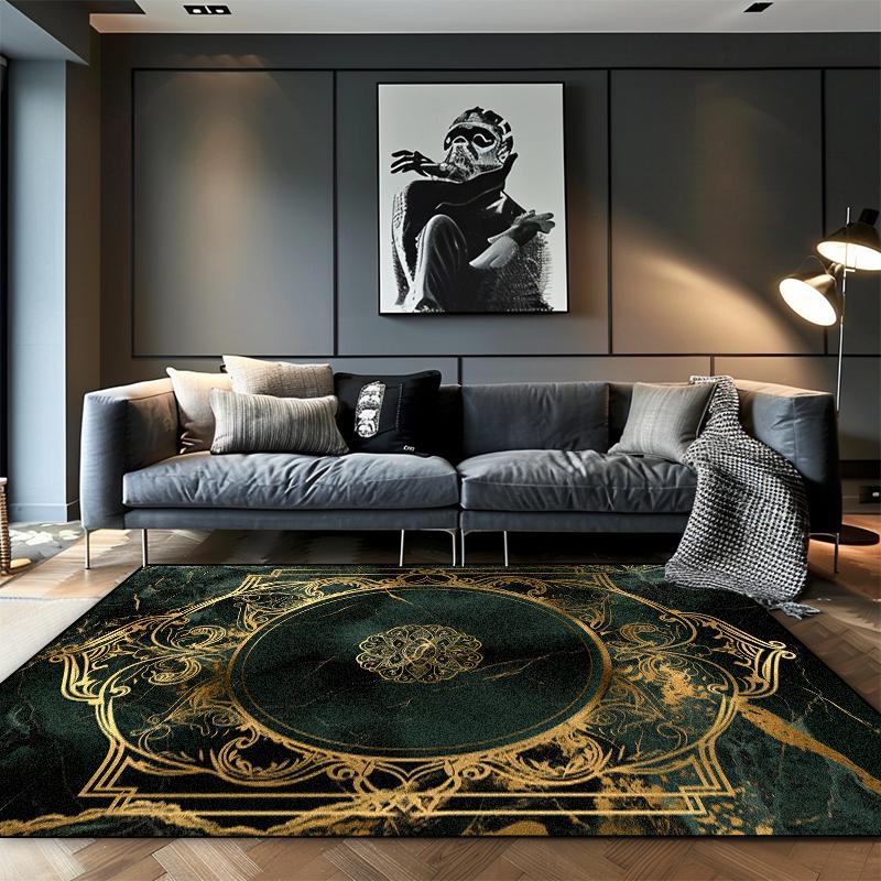 European Luxury Black Gold Living Room Carpets Cloakroom Non-slip Large Area Rugs Leisure Bedroom Coffee Table Washable Foot Mat