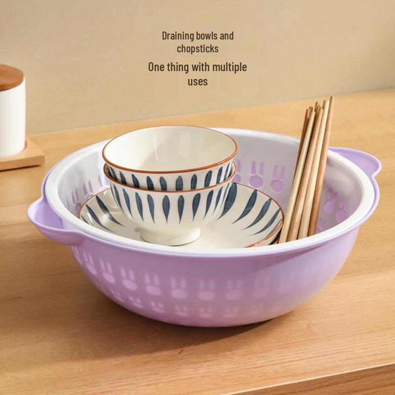 Double-Layer Round Drain Basket: Kitchen Plastic Rice & Vegetable Washing Basin