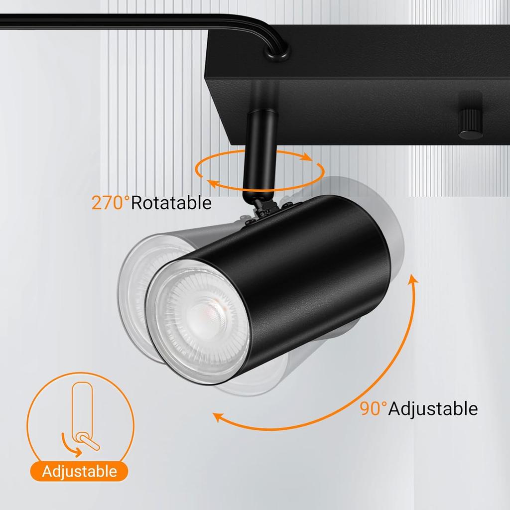 3 Light Track Lighting Kit,Black 3 Way Modern Plug in Ceiling Spotlight,Industrial LED Wall Light for Kitchen Cabinet Gallery Bar Hallway Living