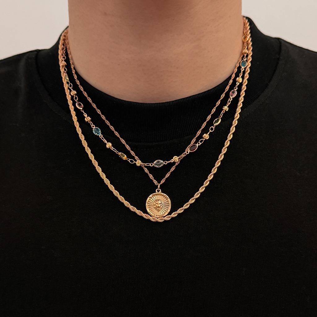 European and American Retro Three-layer Twist Chain Necklace, Men Stacked with Niche Collarbone Chain
