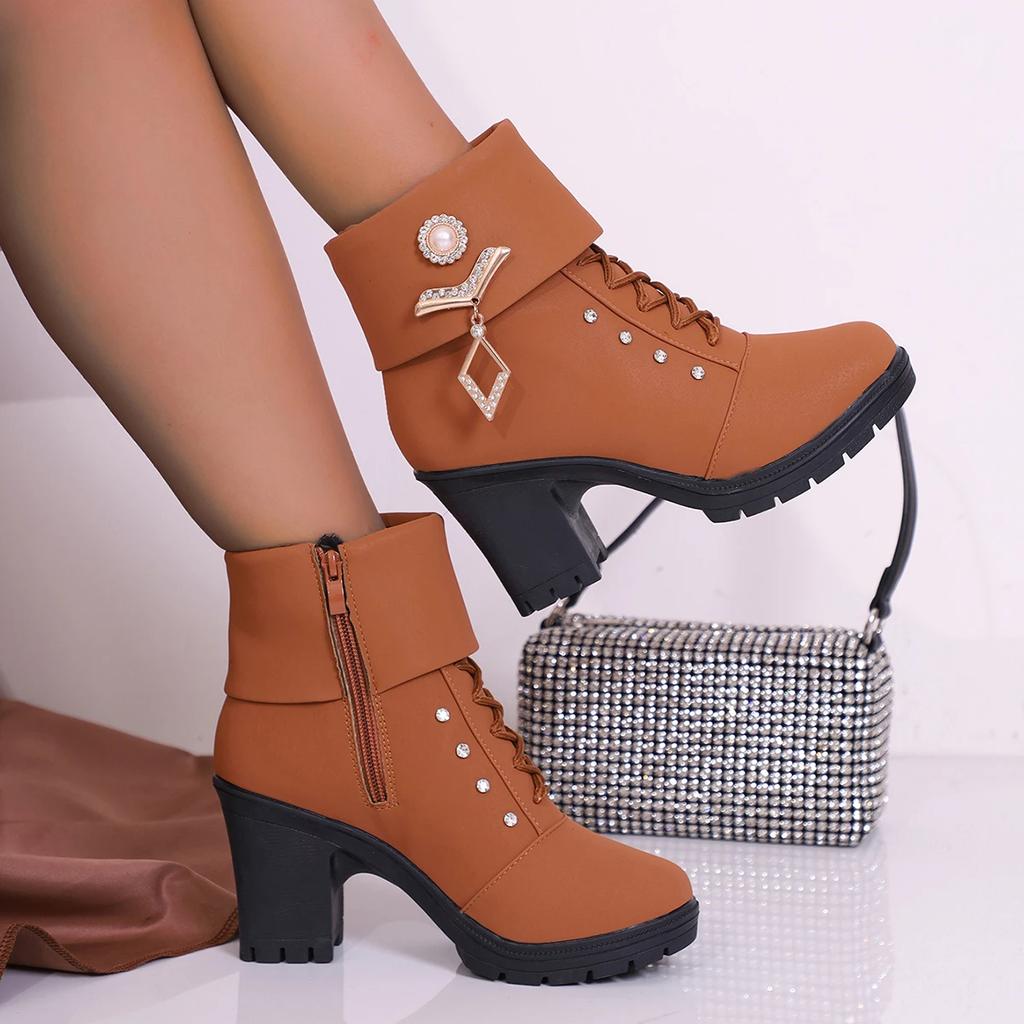 Trend Women Casual Outdoor High Heel Ankle Boots Autumn Winter Woman 2025 New Fashion Comfortable Short Boots Shoes for Women