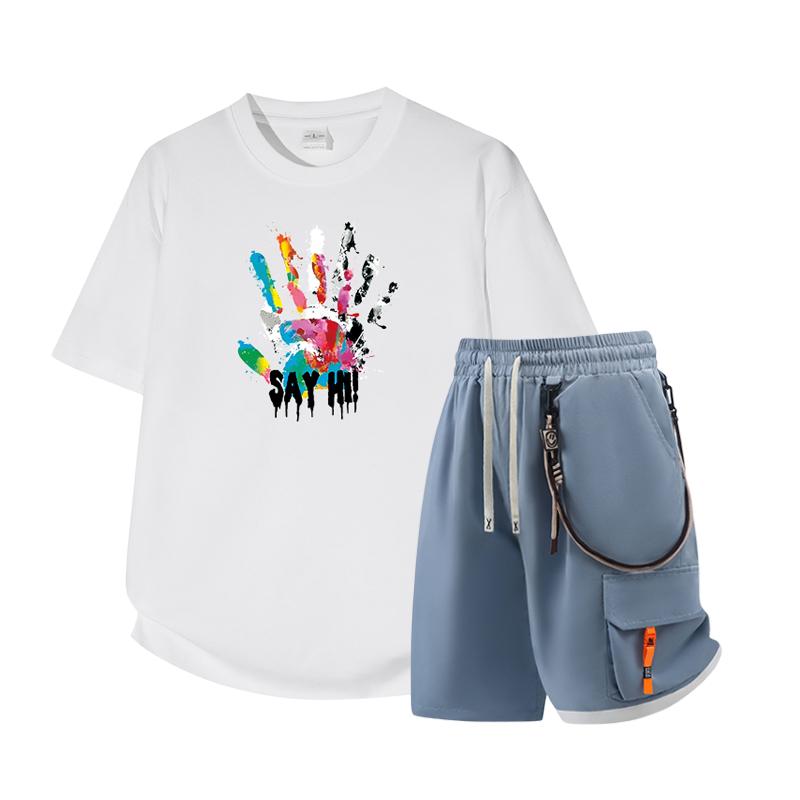 Dmo Men's Short Sleeved Set Summer Short Sleeved Slim Fit Upper Garment Men's Two-piece Set