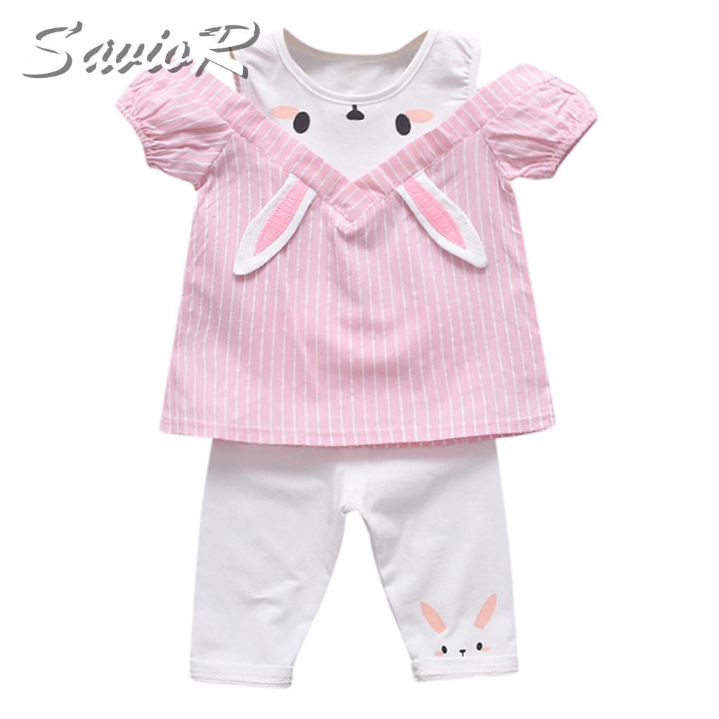 Buy SR Short Sleeve Cartoon Rabbit Print Tops + Pants Toddler Kids Baby ...