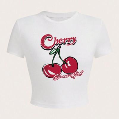 European and American Y2K Summer Fruit Letter Printed Umbilical Round Neck T-shirt