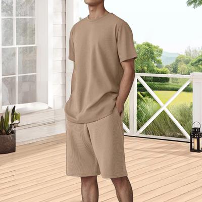 2 Stück/Set Herren Sportanzug O-Ausschnitt Kurzarm T-Shirt Elastische Taille Weite Hosen Shorts Set