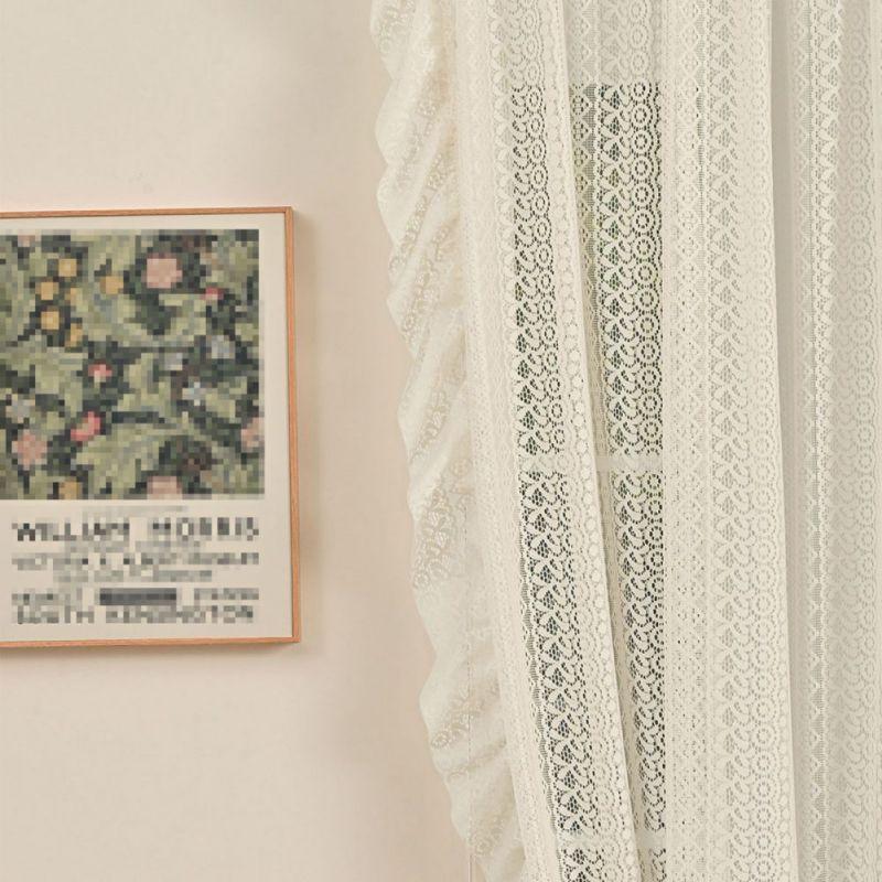 2pcs Perforated Light-filtering Curtains Translucent Gauze Lace Curtains