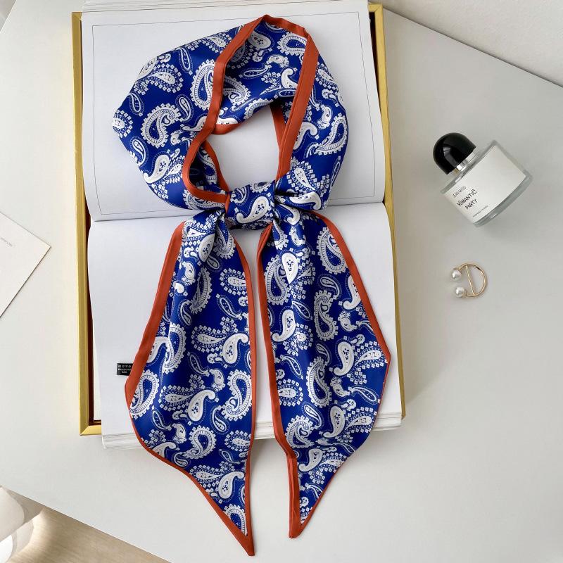 Silk scarf high-end neck new cashew flower silk scarf women's hair tie bag thin and narrow strip decorative scarf headband