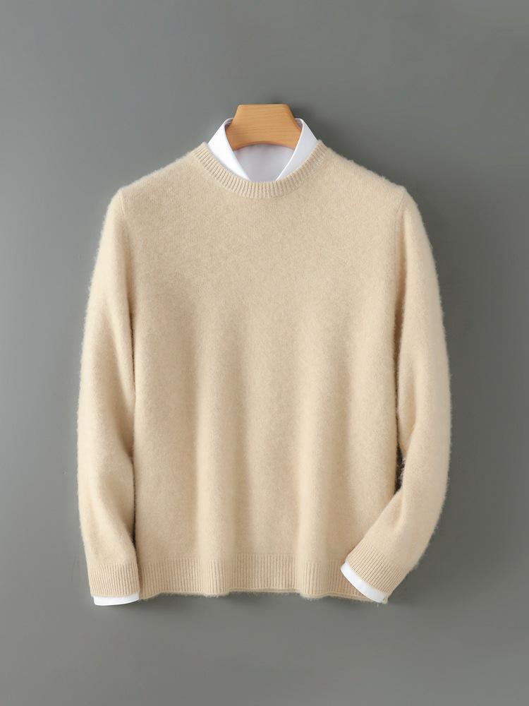 Men's Autumn/Winter Pure Wool Round Neck Thick Knit Sweater Pullover